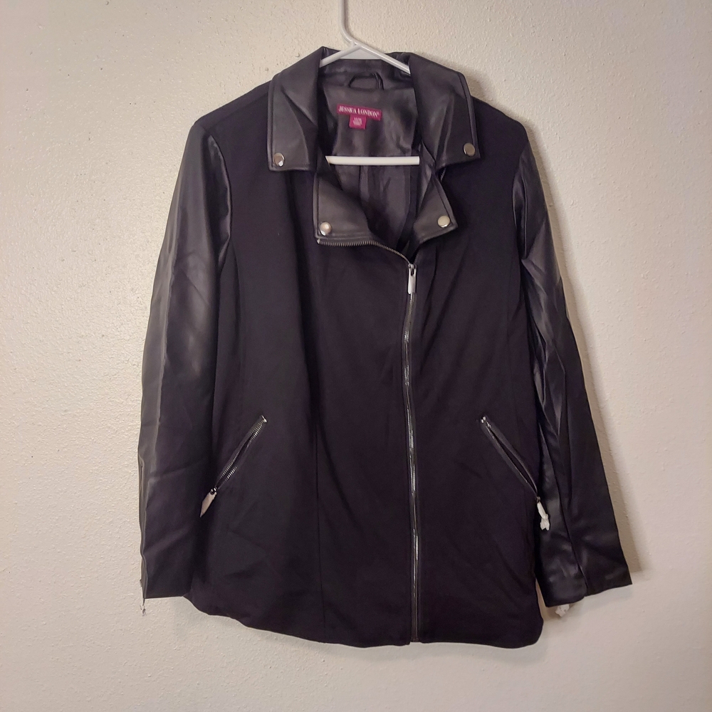 Jessica London Black Faux Leather Moto Jacket
